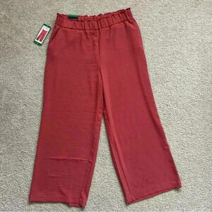 Hilary Radley Wide Leg Pull On Crinkle Pant Women XL Dusty Coral High Rise NWT,
